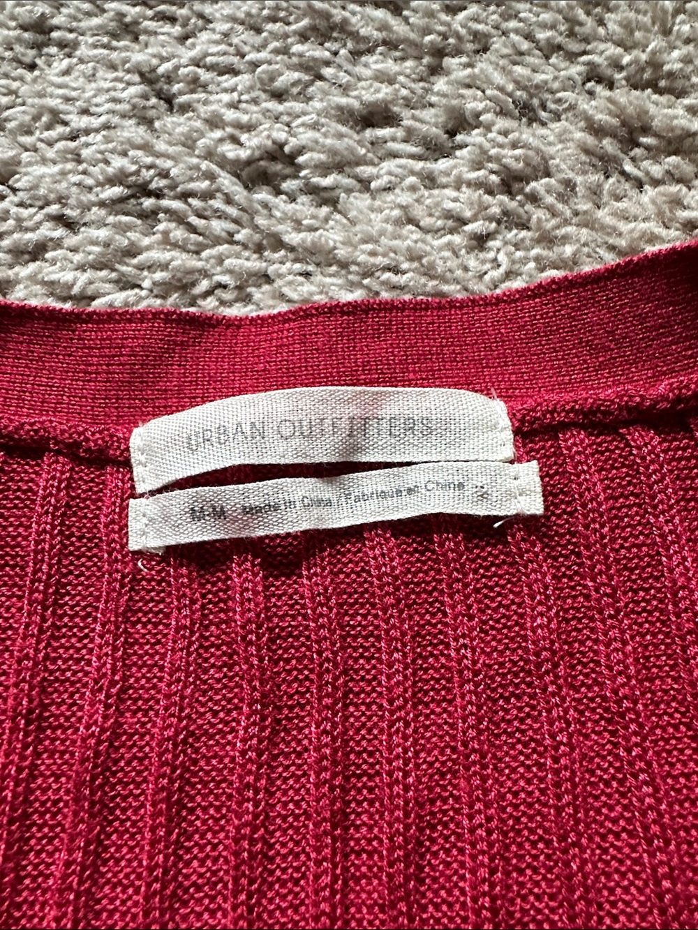 Urban Outfitters Raspberry Red Ribbed V-Neck Button Cardigan - Picture 2 of 2
